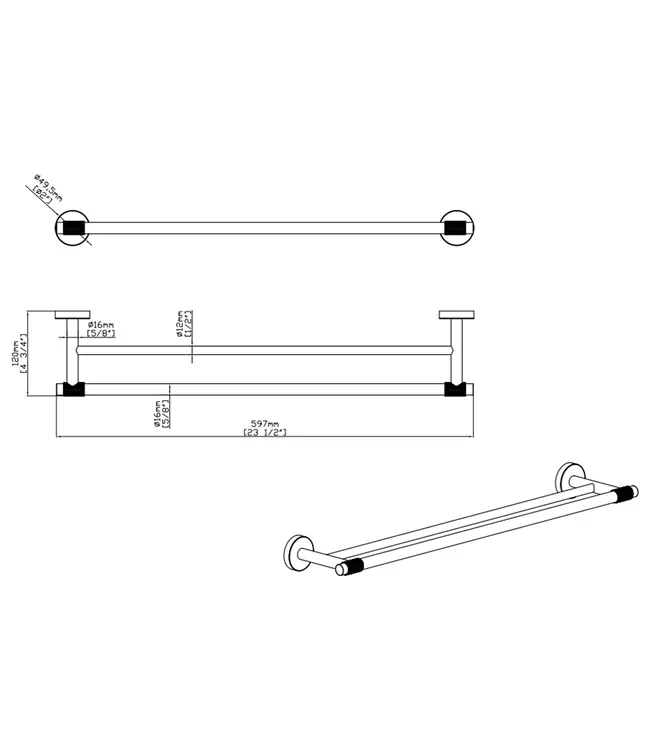 Handdoekrek Dubbel Grip Chroom 60cm met reliëf
