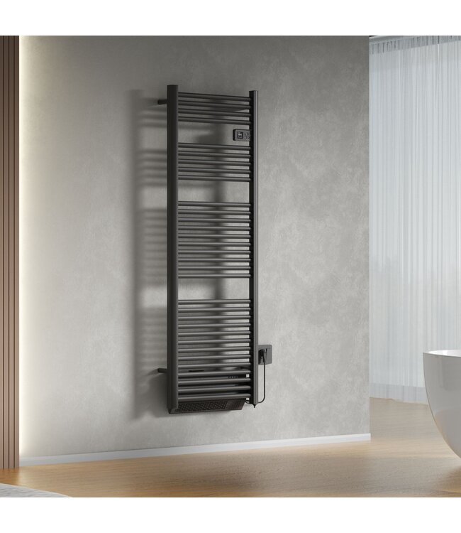 Elektrische Handdoekradiator Dahlia Mat Zwart 164x54cm 1850 Watt met blower - Programmeerbaar