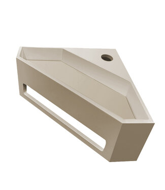 Wiesbaden Hoekfontein Julia Beige Solid Surface 35x35x16cm met kraangat en handdoekhouder