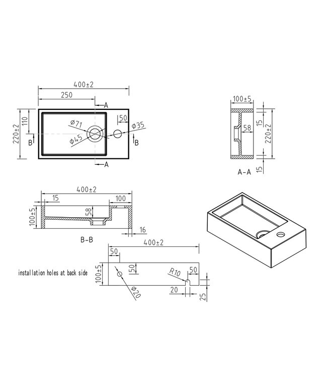 Toilet Fontein Lotte Mat Wit Rechts 40x22x10cm Solid Surface