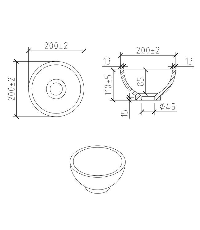 Fontein Waskom Mini Tessa Mat Wit 20x11 cm Solid Surface| Wiesbaden