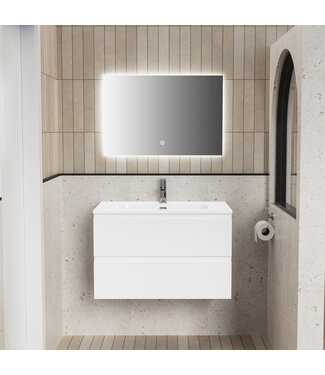 ALONI Badkamermeubelset Compleet ALONI LIVA  - 80cm - Glanzend Wit met Wastafel & Led - Spiegel