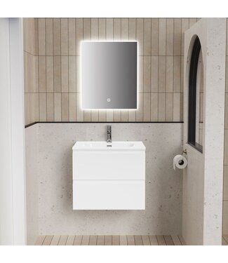 ALONI Badkamermeubelset Compleet ALONI LIVA  - 60cm - Glans Wit met Wastafel & Led - Spiegel