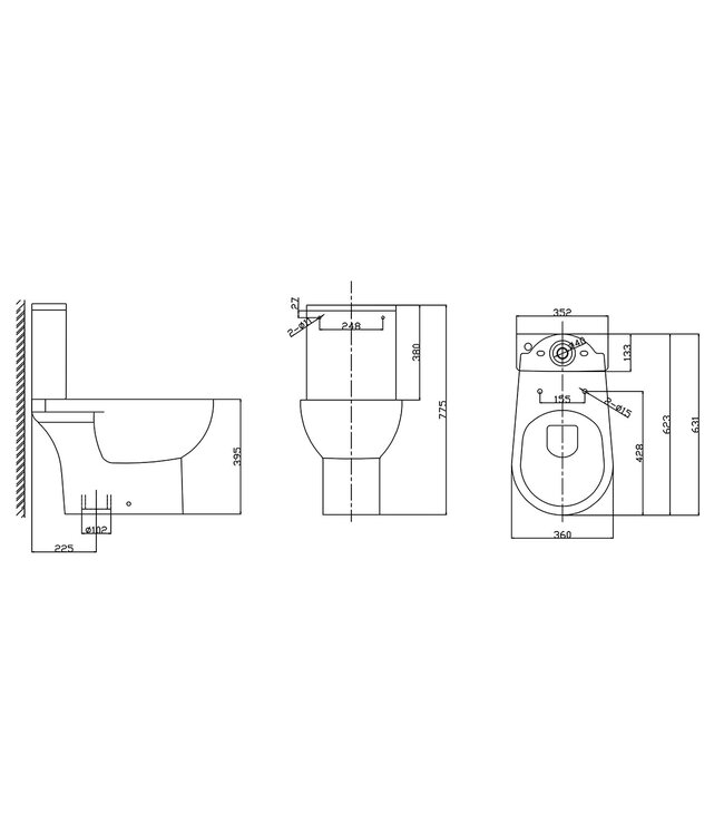Duoblok Toilet Staand Rimless OA - Glans Wit incl. Zitting