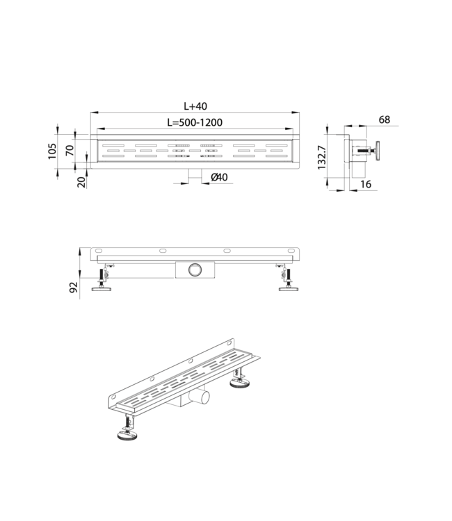 Douchegoot met Muurflens - 70 cm - Aloni Geborsteld RVS