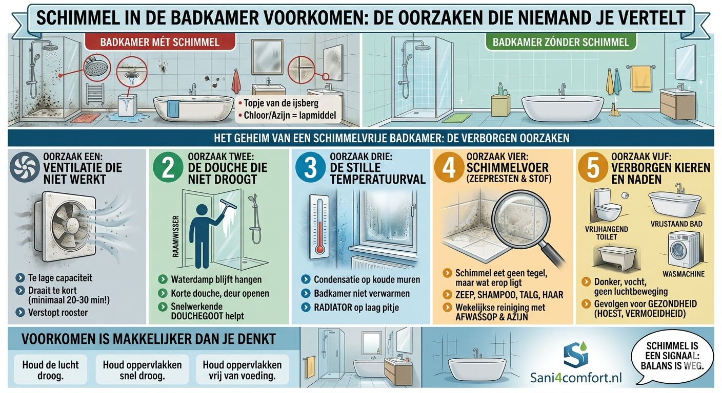 Schimmel badkamer voorkomen: oorzaken