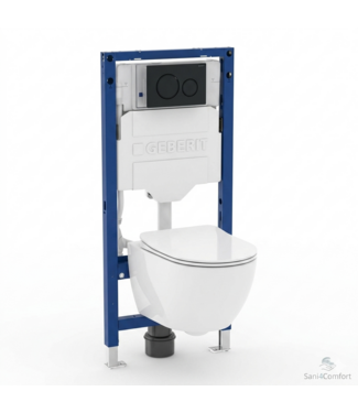 GEBERIT Toiletset Geberit UP320 - Creavit Hangtoilet Randloos Wit - Drukplaat Zwart