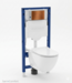 Toiletset Geberit UP320 - Creavit Hangtoilet Randloos Wit - Drukplaat Brons Koper