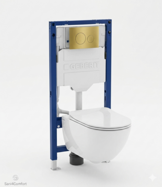 GEBERIT Toiletset Geberit UP320 - Creavit Hangtoilet Randloos Wit - Drukplaat Mat Goud