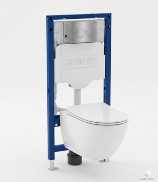 GEBERIT Toiletset Geberit UP320 - Creavit Hangtoilet Randloos Wit - Drukplaat RVS