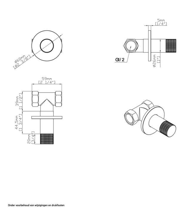 Toiletset Geberit UP320 - Creavit Hangtoilet met bidet Randloos Wit - Drukplaat Brons Koper