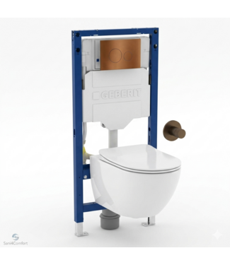 GEBERIT Toiletset Geberit UP320 - Creavit Hangtoilet met bidet Randloos Wit - Drukplaat Brons Koper