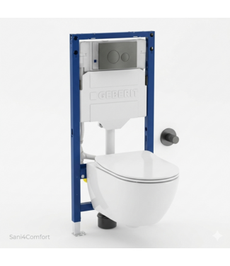 GEBERIT Toiletset Geberit UP320 - Creavit Hangtoilet met bidet Randloos Wit - Drukplaat Gunmetal