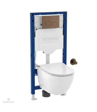 GEBERIT Toiletset Geberit UP320 - Creavit Hangtoilet met bidet Randloos Wit - Drukplaat Brons Koper