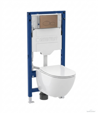 GEBERIT Toiletset Geberit UP320 - Creavit Hangtoilet Randloos Wit - Drukplaat Brons Koper