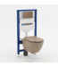 Toiletset Geberit UP320 - Creavit Hangtoilet Randloos Cappuccino - Drukplaat Brons Koper