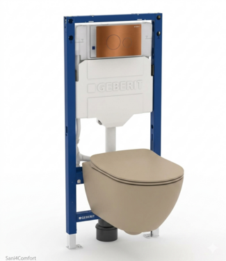 GEBERIT Toiletset Geberit UP320 - Creavit Hangtoilet Randloos Cappuccino - Drukplaat Brons Koper