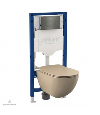 GEBERIT Toiletset Geberit UP320 - Creavit Hangtoilet Randloos Cappuccino - Drukplaat Gunmatal