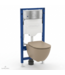 Toiletset Geberit UP320 - Creavit Hangtoilet Randloos Cappuccino - Drukplaat RVS