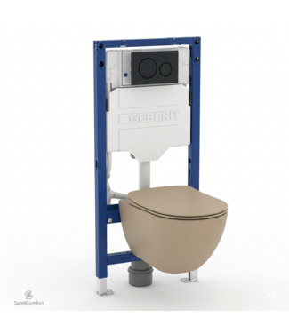 GEBERIT Toiletset Geberit UP320 - Creavit Hangtoilet Randloos Cappuccino - Drukplaat Mat Zwart