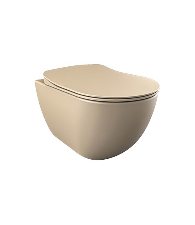 Toiletset Geberit UP320 - Creavit Hangtoilet Randloos Cappuccino - Drukplaat Wit