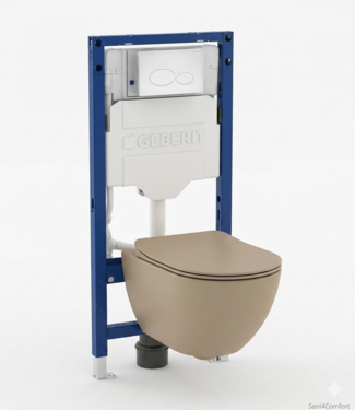 GEBERIT Toiletset Geberit UP320 - Creavit Hangtoilet Randloos Cappuccino - Drukplaat Wit