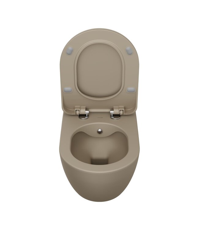 Toiletset Geberit UP320 - Creavit Hangtoilet met bidet Randloos Cappuccino - Drukplaat Gunmetal