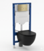 Toiletset Geberit UP320 - Creavit Hangtoilet Randloos Zwart - Drukplaat Goud