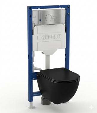 GEBERIT Toiletset Geberit UP320 - Creavit Hangtoilet Randloos Zwart - Drukplaat RVS