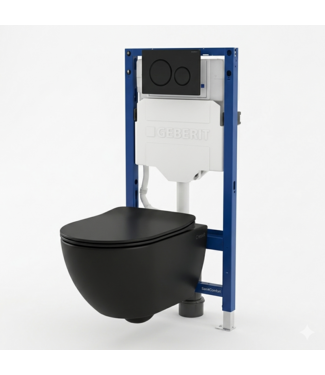 GEBERIT Toiletset Geberit UP320 - Creavit Hangtoilet Randloos Zwart - Drukplaat Zwart