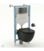 Toiletset Geberit UP320 - Creavit Hangtoilet Randloos Zwart met bidet - Drukplaat Gunmetal