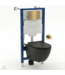 Toiletset Geberit UP320 - Creavit Hangtoilet Randloos Zwart met bidet - Drukplaat Goud