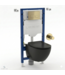 Toiletset Geberit UP320 - Creavit Hangtoilet Randloos Zwart met bidet - Drukplaat Mat Goud