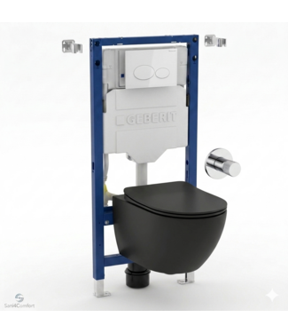 GEBERIT Toiletset Geberit UP320 - Creavit Hangtoilet Randloos Zwart met bidet - Drukplaat Wit