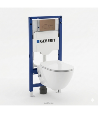GEBERIT Complete Toiletset: Geberit UP320 + Creavit Randloos Bidet Toilet met Brons Koper Drukplaat