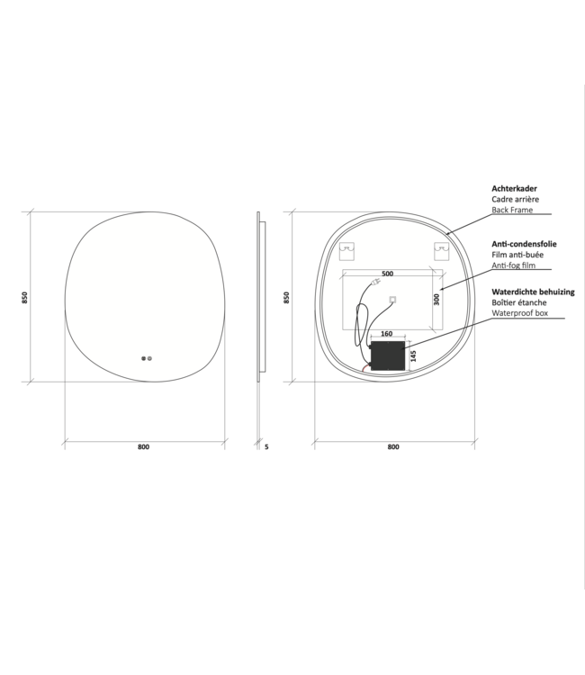 Organische LED Spiegel ALONI Pebble 80x85cm | Dimbare Anti-Condens