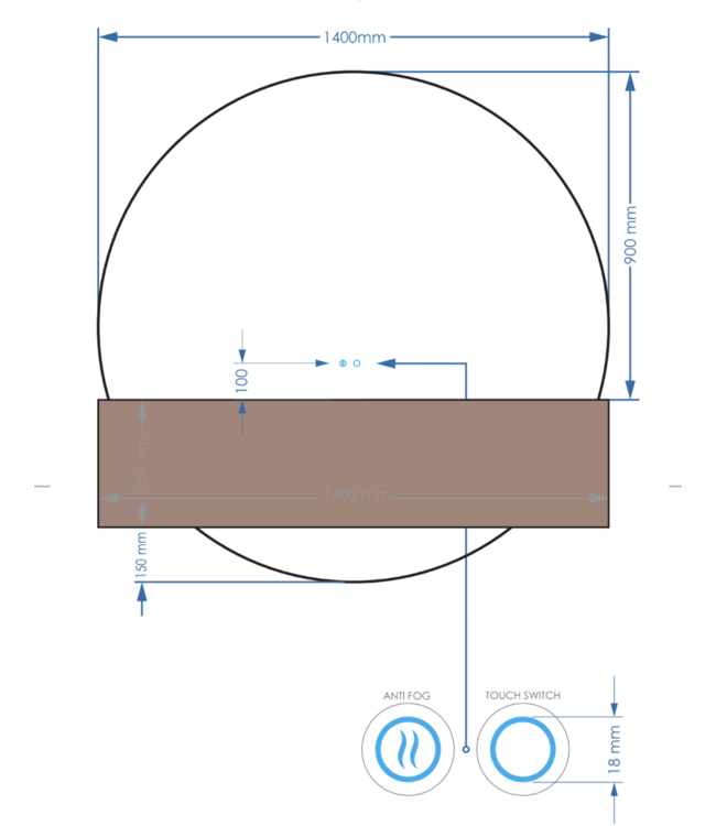 Badkamerspiegel Rond Lios 140cm met Dimbaar LED verlichting en verwarming