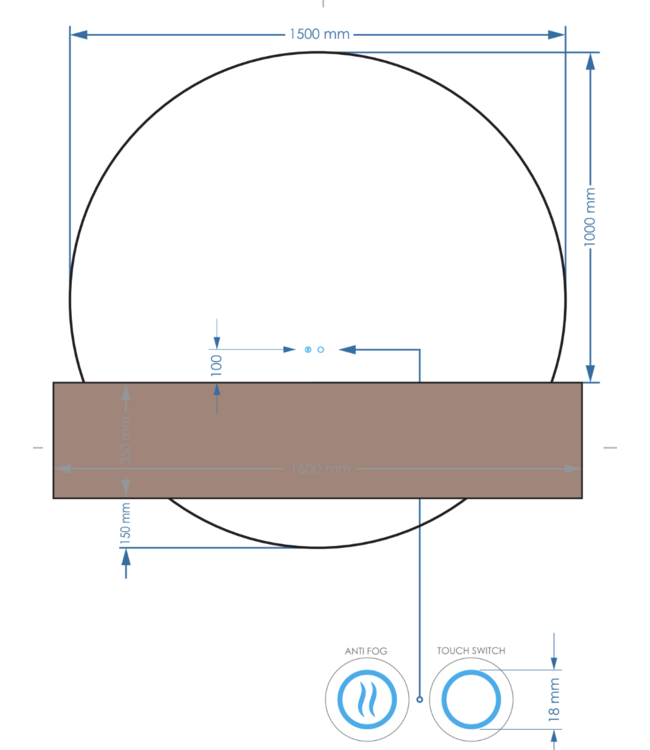 Badkamerspiegel Rond Lios 150cm met Dimbaar LED verlichting en verwarming