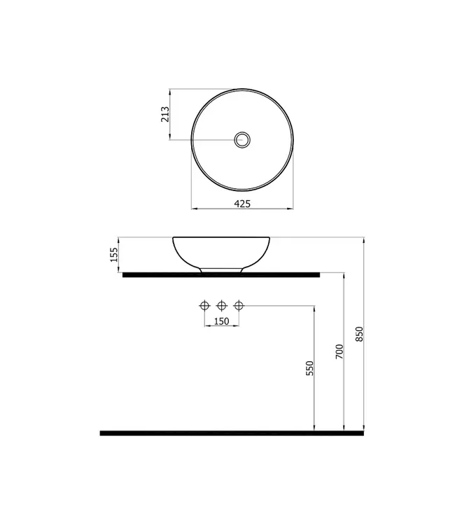 New ART Waskom – Mat Wit – 42x11cm Keramische Opzet Wastafel