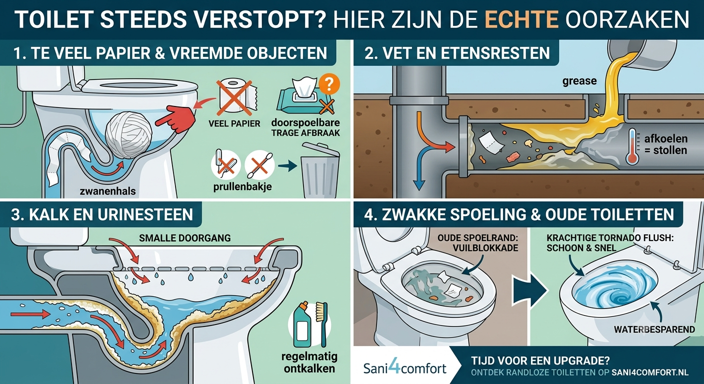 Toilet steeds verstopt? Oorzaken | Sani4comfort