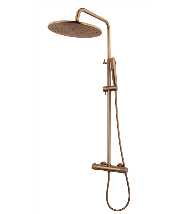 Regendoucheset Opbouw Grip Geborsteld Brons Koper 30cm hoofddouche