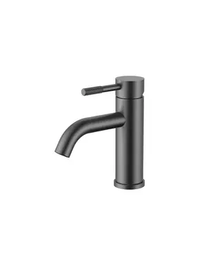 DutchLine Wastafelkraan S-Grip Gunmetal ( PVD ) – Lage Mengkraan met Geribbelde Hendel