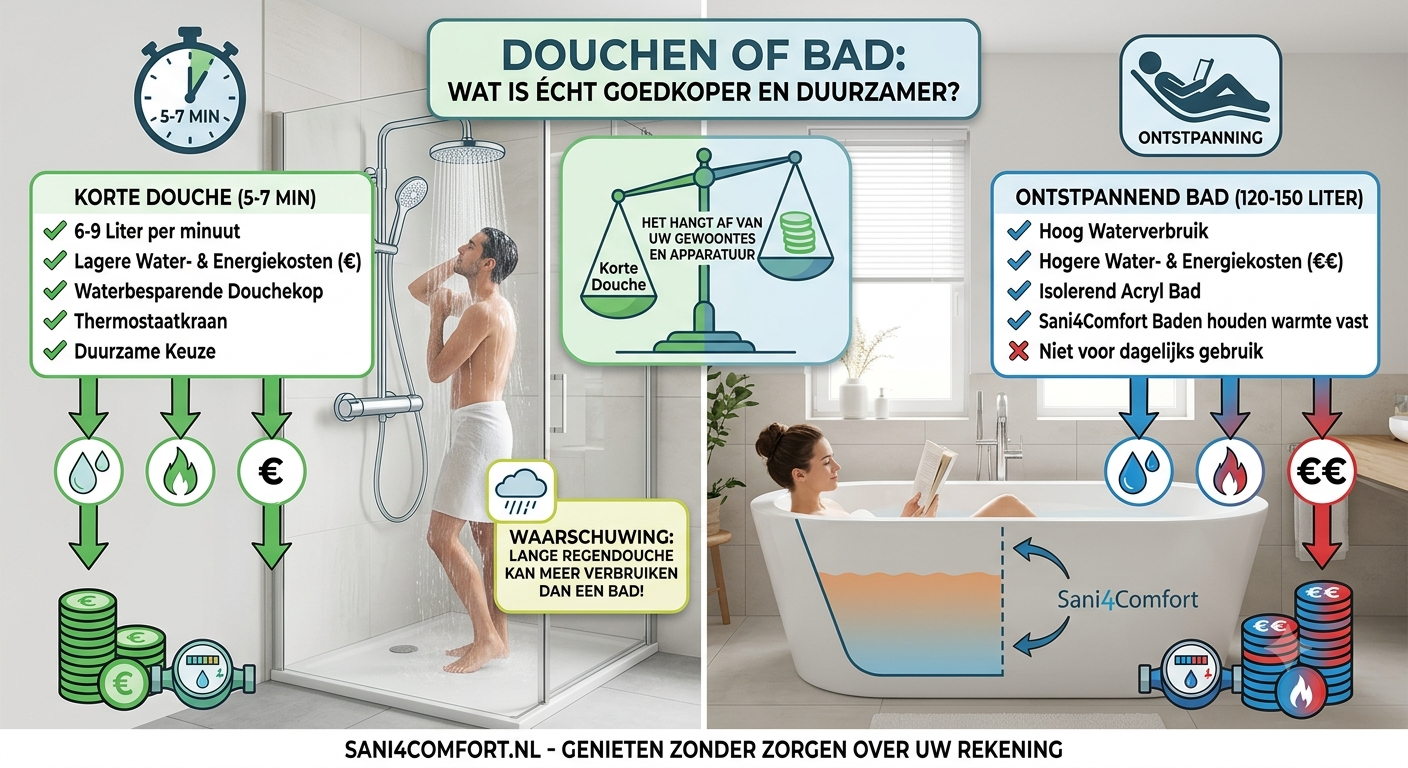 Douchen of in bad: wat is goedkoper? | Sani4comfort