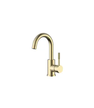 DutchLine Wastafelkraan S-Grip Geborsteld Messing / Goud | PVD & Cold-Start - Draaibare uitloop