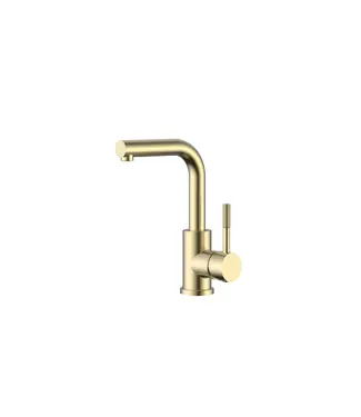 DutchLine Wastafelkraan S-Grip Square Geborsteld Messing / Goud - Cold-Start & PVD - Draaibare uitloop