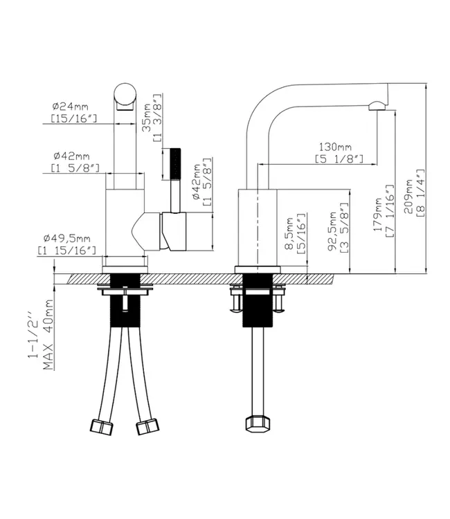 Wastafelkraan S-Grip Square Geborsteld Brons Koper - Cold-Start & PVD - Draaibare uitloop
