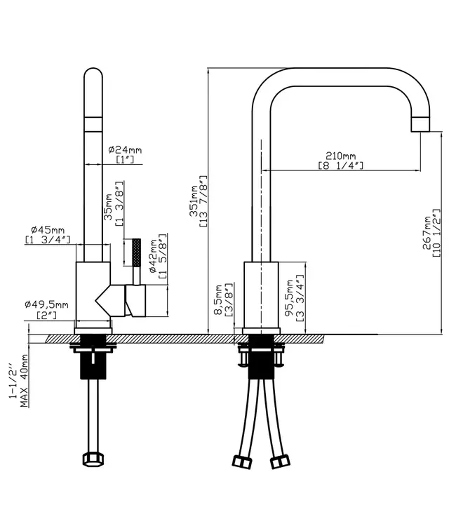 Keukenkraan S-Grip Square Chroom - Cold-Start - Draaibare uitloop