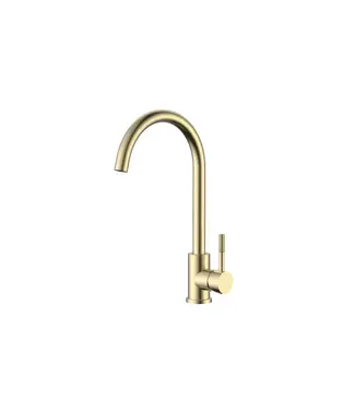 DutchLine Keukenkraan S-Grip Geborsteld Messing / Goud - Cold-Start & PVD - Draaibare uitloop