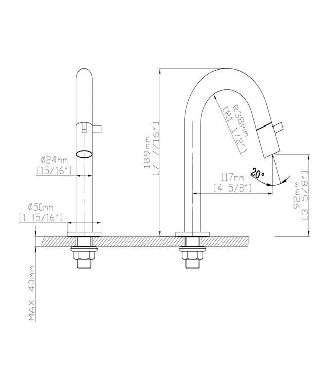 Fonteinkraan DutchLine Round Geborsteld Staal / RVS | Compacte Toiletkraan