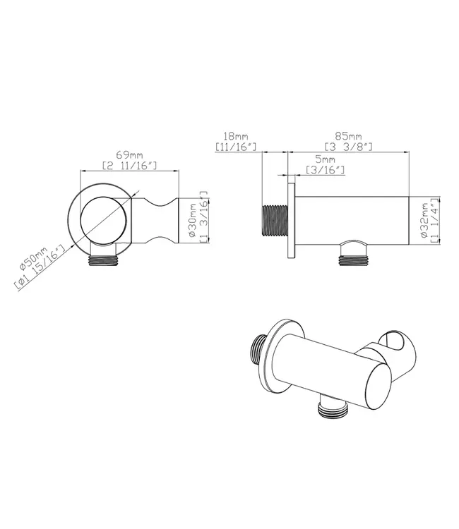 Handdouchehouder kantelbaar S-Grip Gunmetal (PVD)- Wandaansluitbocht